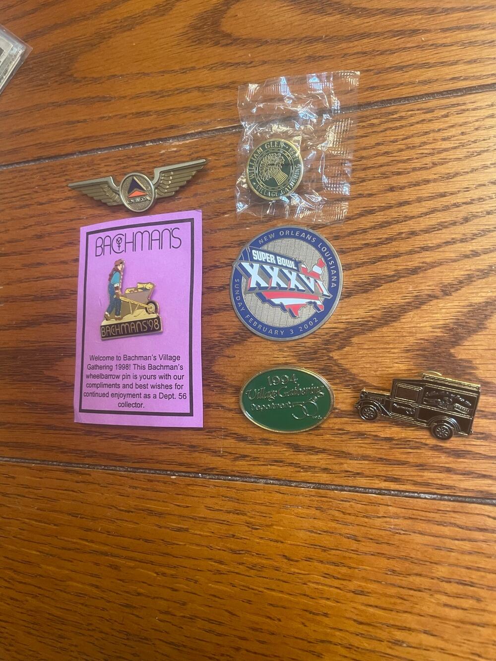 6 Vintage Collector Pins Dept 56 Bachmann Delta Super Bowl XXXVI Lot